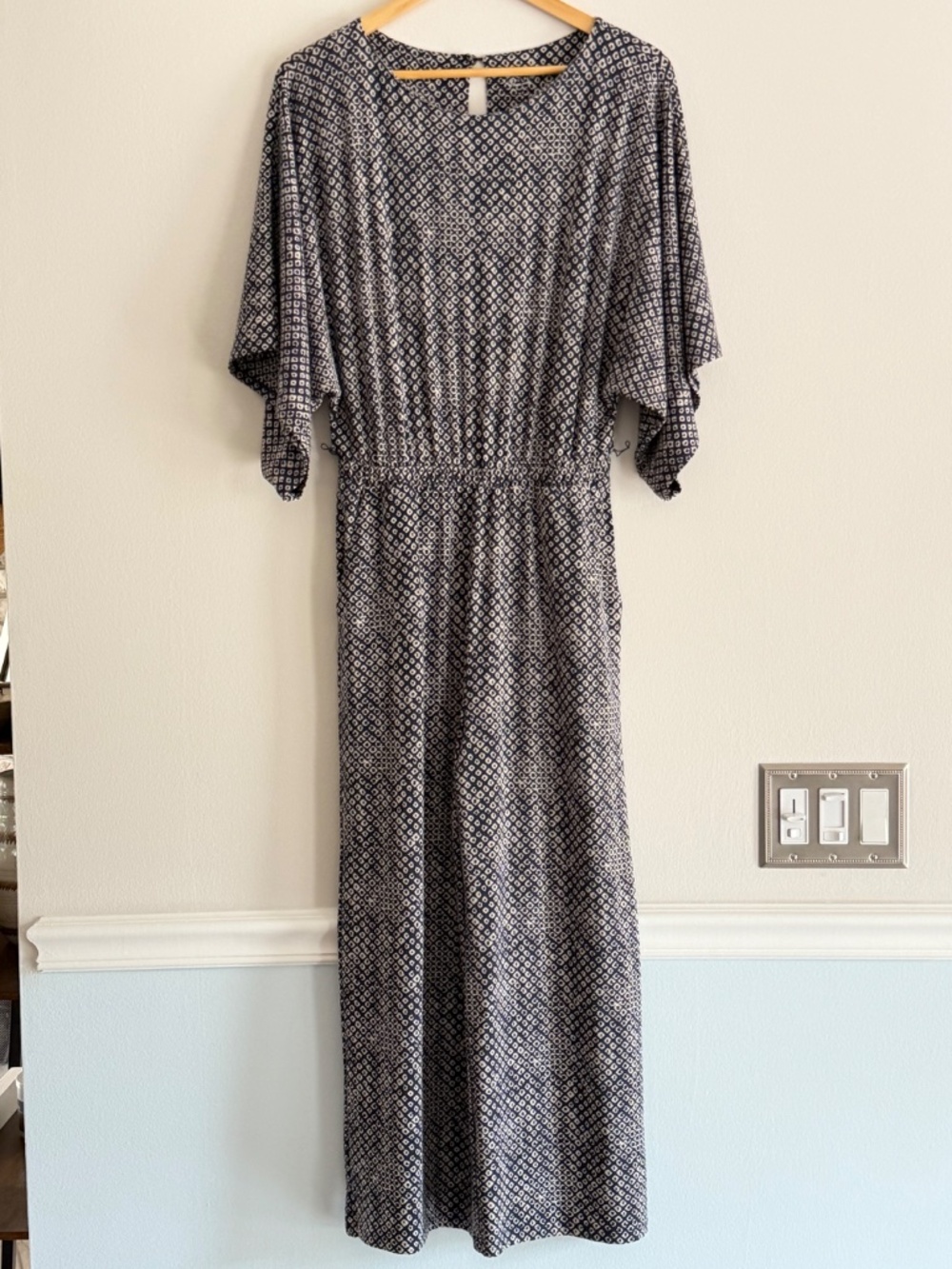 NEW Garnet Hill Prato Knit Jumpsuit Boat Neck Navy Kimono Sleeve Belt Stretch - Picture 2 of 16